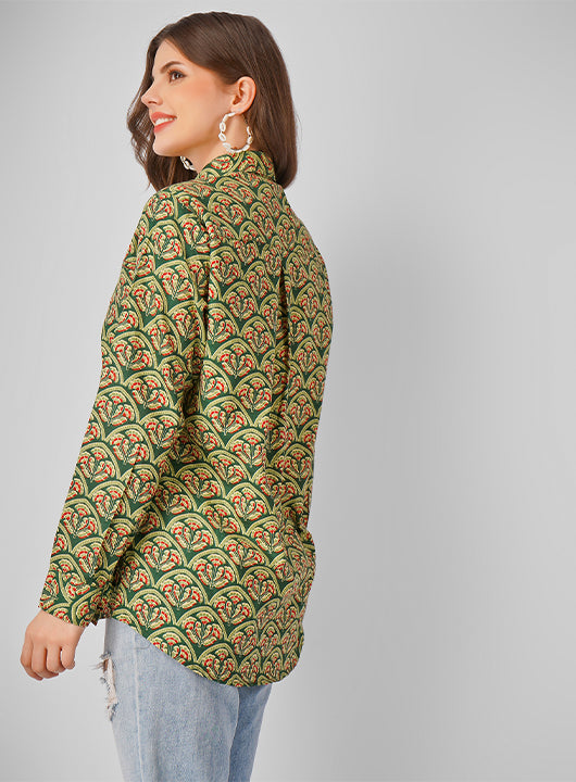 Refresh your wardrobe with this cotton floral print top, a perfect blend of elegance and comfort. Made from soft, breathable cotton fabric