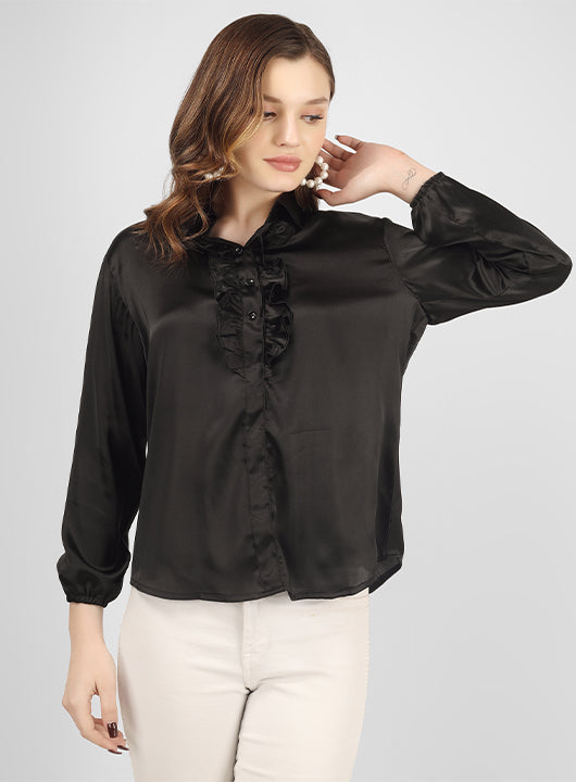 This stylish plain satin party shirt top is a timeless addition to your wardrobe, perfect for all seasons.