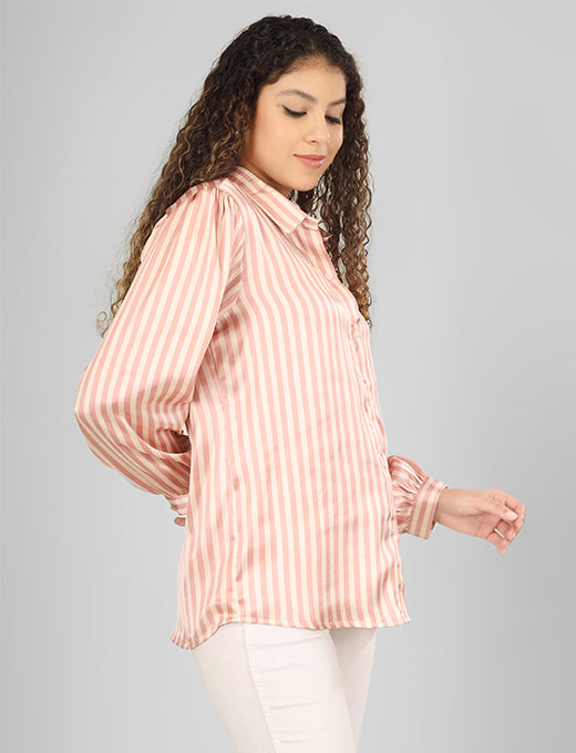 This stylish pure satin striped shirt, perfect for both office and party wear. Crafted from premium satin fabric