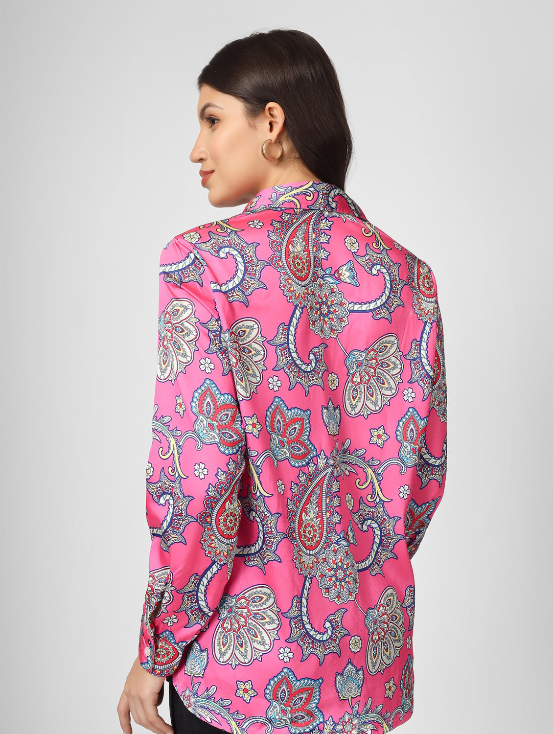 Make a statement with this printed satin party shirt featuring full cuff sleeves and a classic shirt collar.