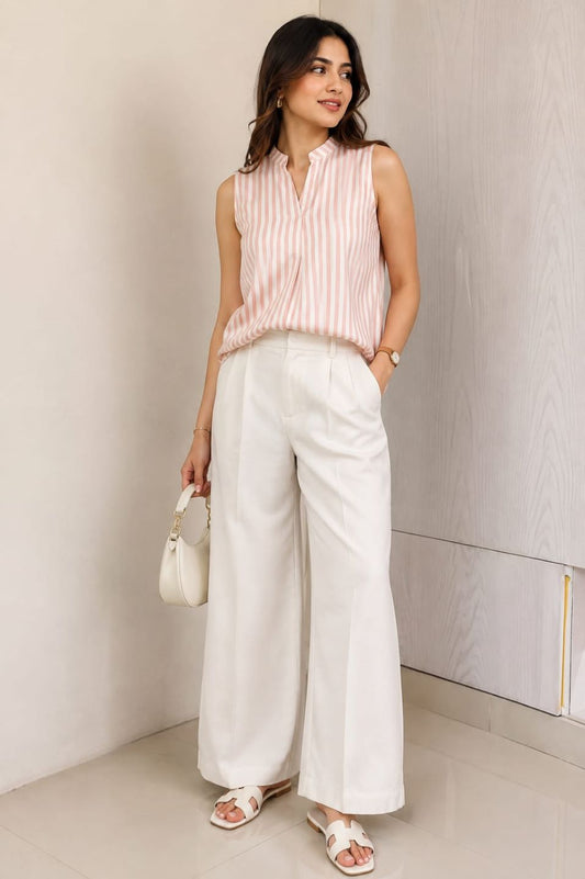 Pink & White Striped Sleeveless Top