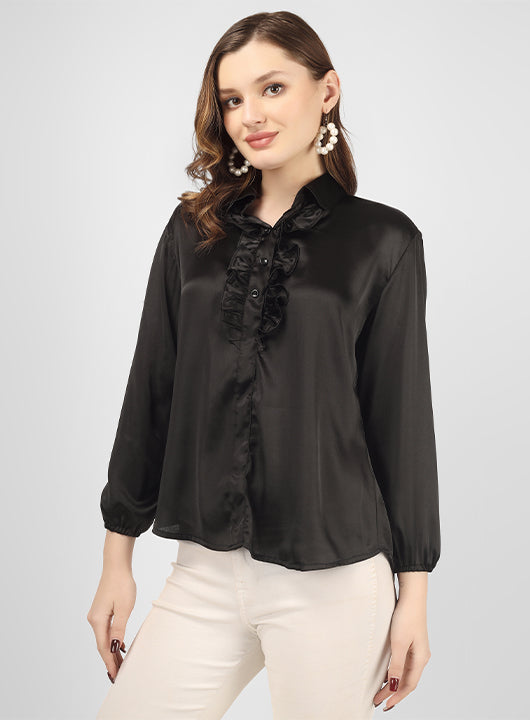 This stylish plain satin party shirt top is a timeless addition to your wardrobe, perfect for all seasons.
