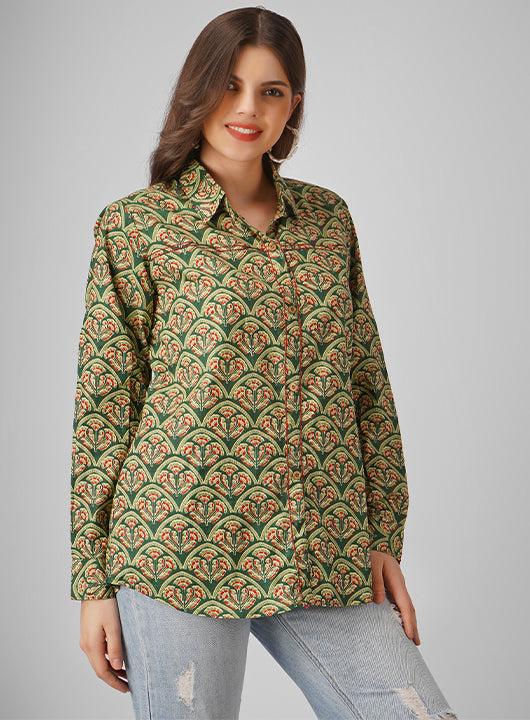 Refresh your wardrobe with this cotton floral print top, a perfect blend of elegance and comfort. Made from soft, breathable cotton fabric