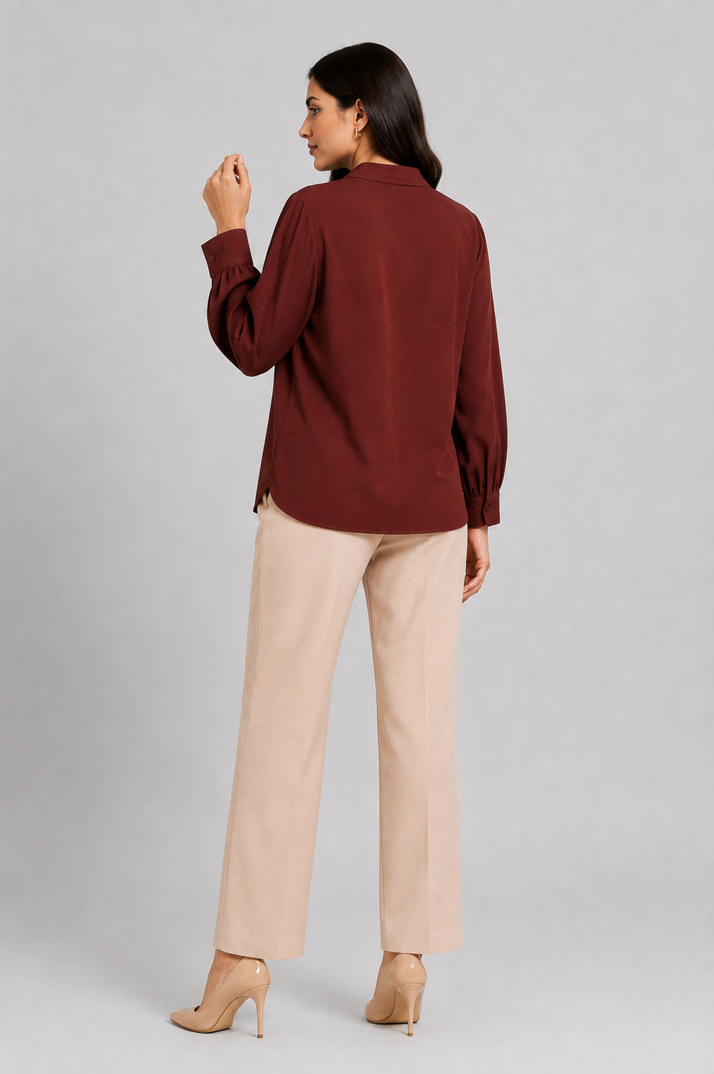 Women’s Solid Brown Relaxed Fit Top with Flap