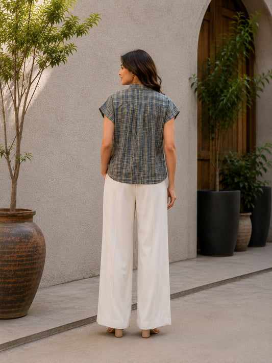 Women's Casual V-Neck Top | 100% Cotton | Textured Fabric | Caramel Brown