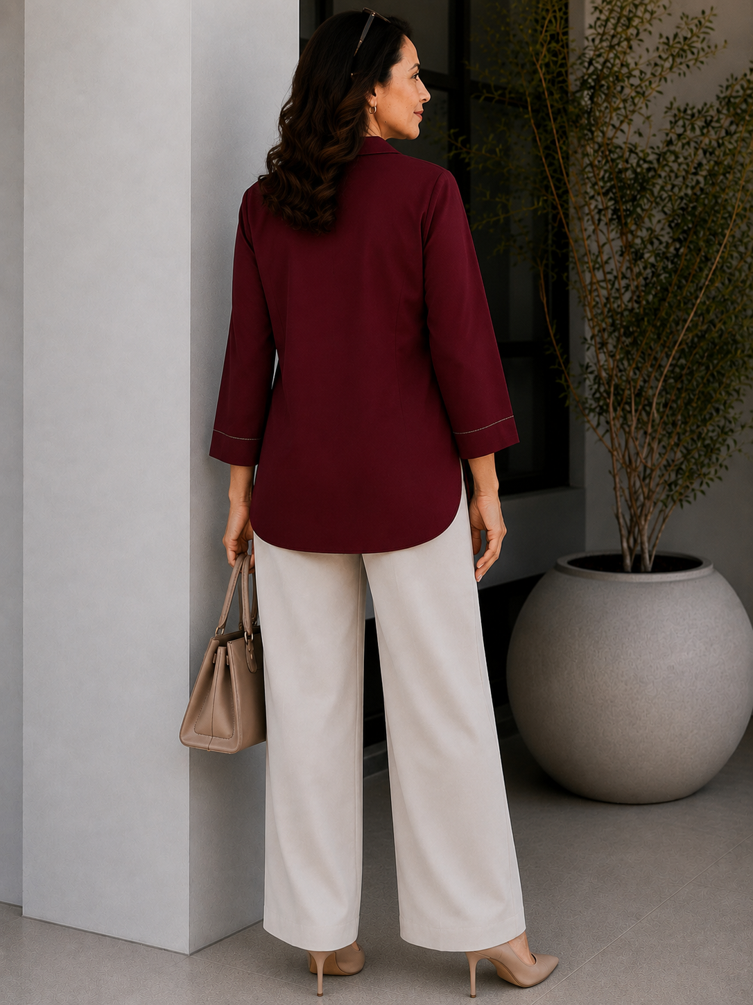 Women's Cotton Blend Tunic Top with Contrast Stitching | Mehroon/Mustard and Majenda pink
