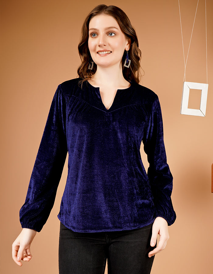 Blue velvet full sleeves stylish Top for all occasion. This top is comfortable, trendy and warm