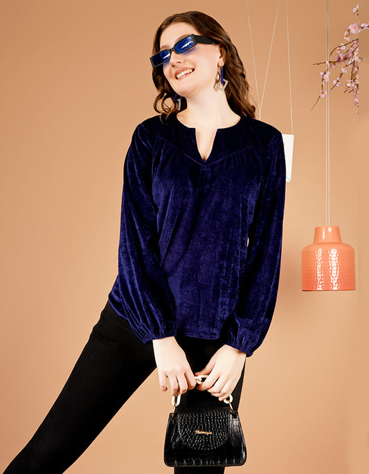 Blue velvet full sleeves stylish Top for all occasion. This top is comfortable, trendy and warm