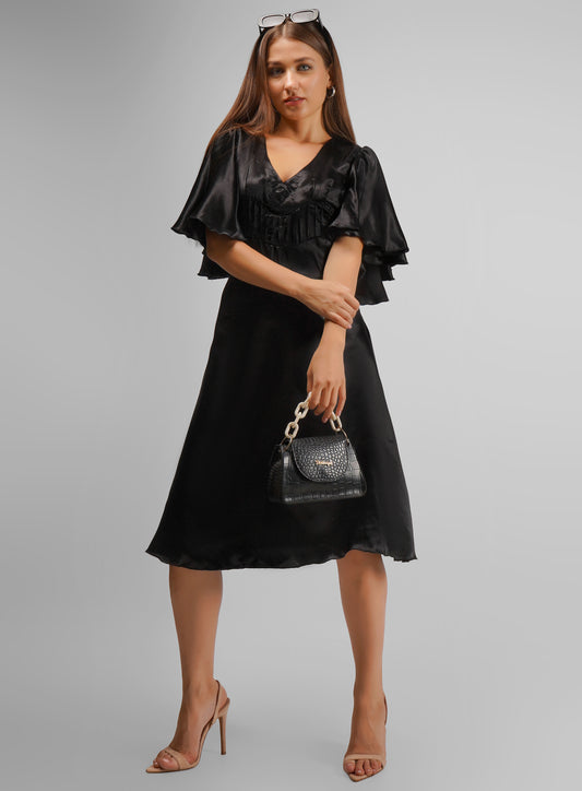 Solid Black Satin Dress – Elegant Party Wear with Unique Style