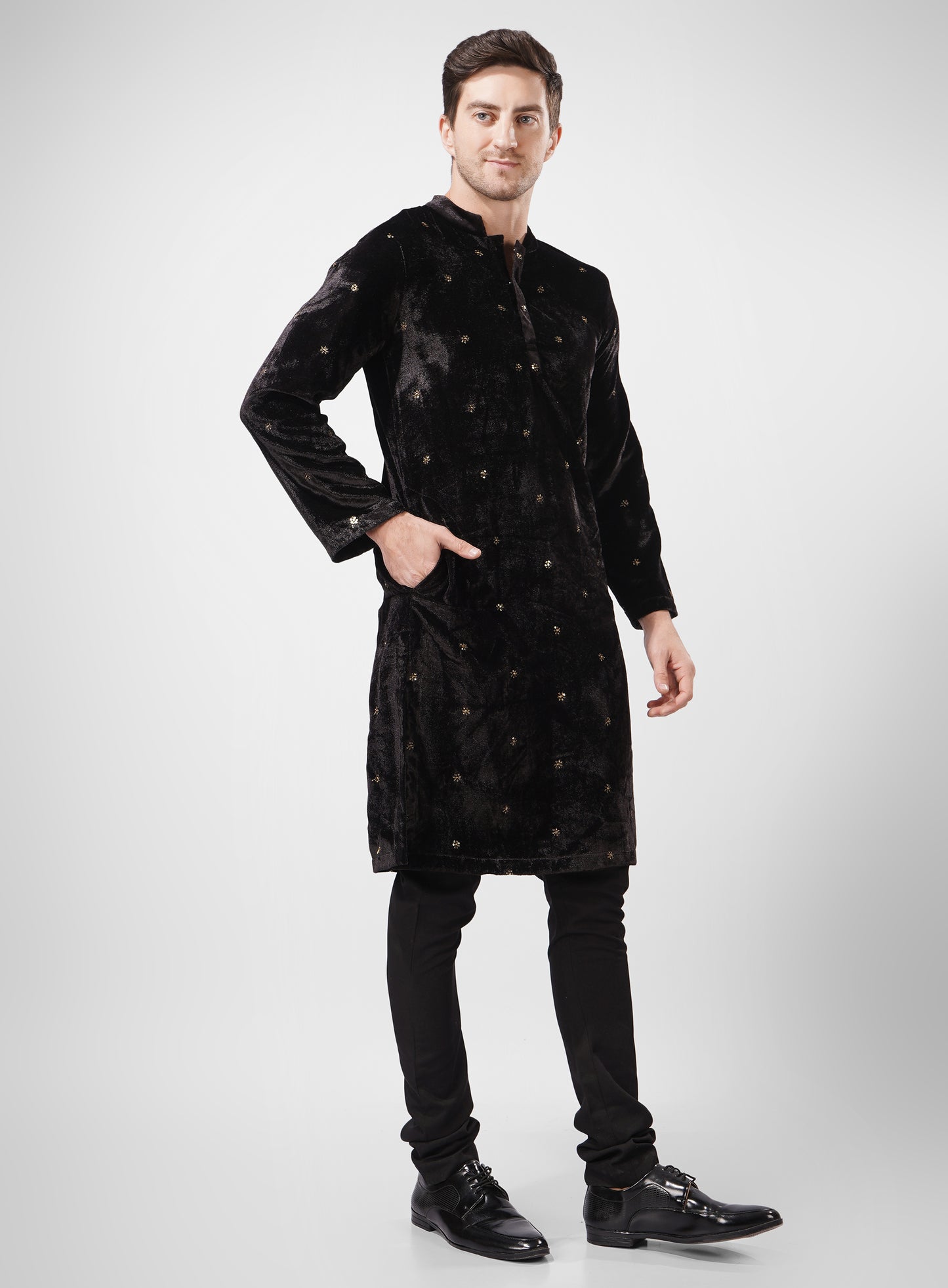 Men’s Velvet Kurta for Wedding & Festive Wear – Royal Ethnic Black Outfit