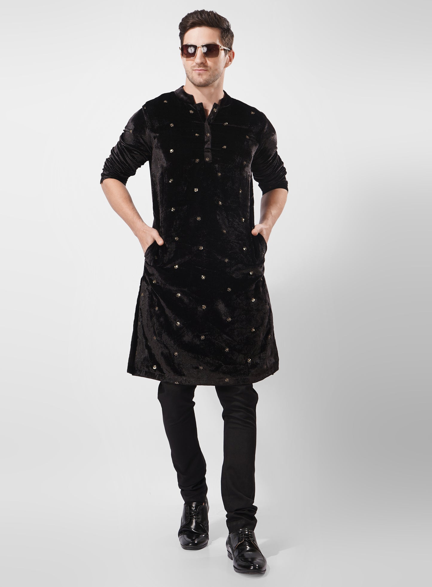 Men’s Velvet Kurta for Wedding & Festive Wear – Royal Ethnic Black Outfit