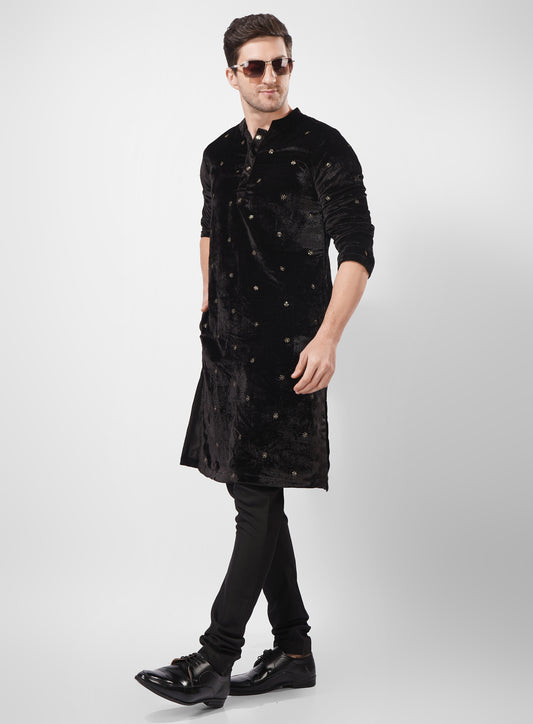 Men’s Velvet Kurta for Wedding & Festive Wear – Royal Ethnic Black Outfit