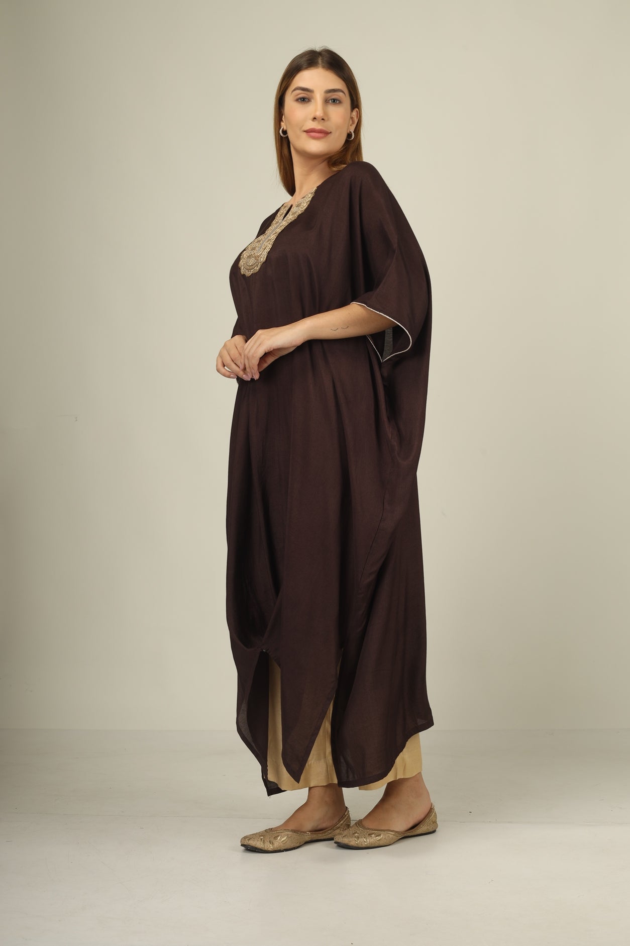 Make a statement in style with our chocclate brown kaftan suit set