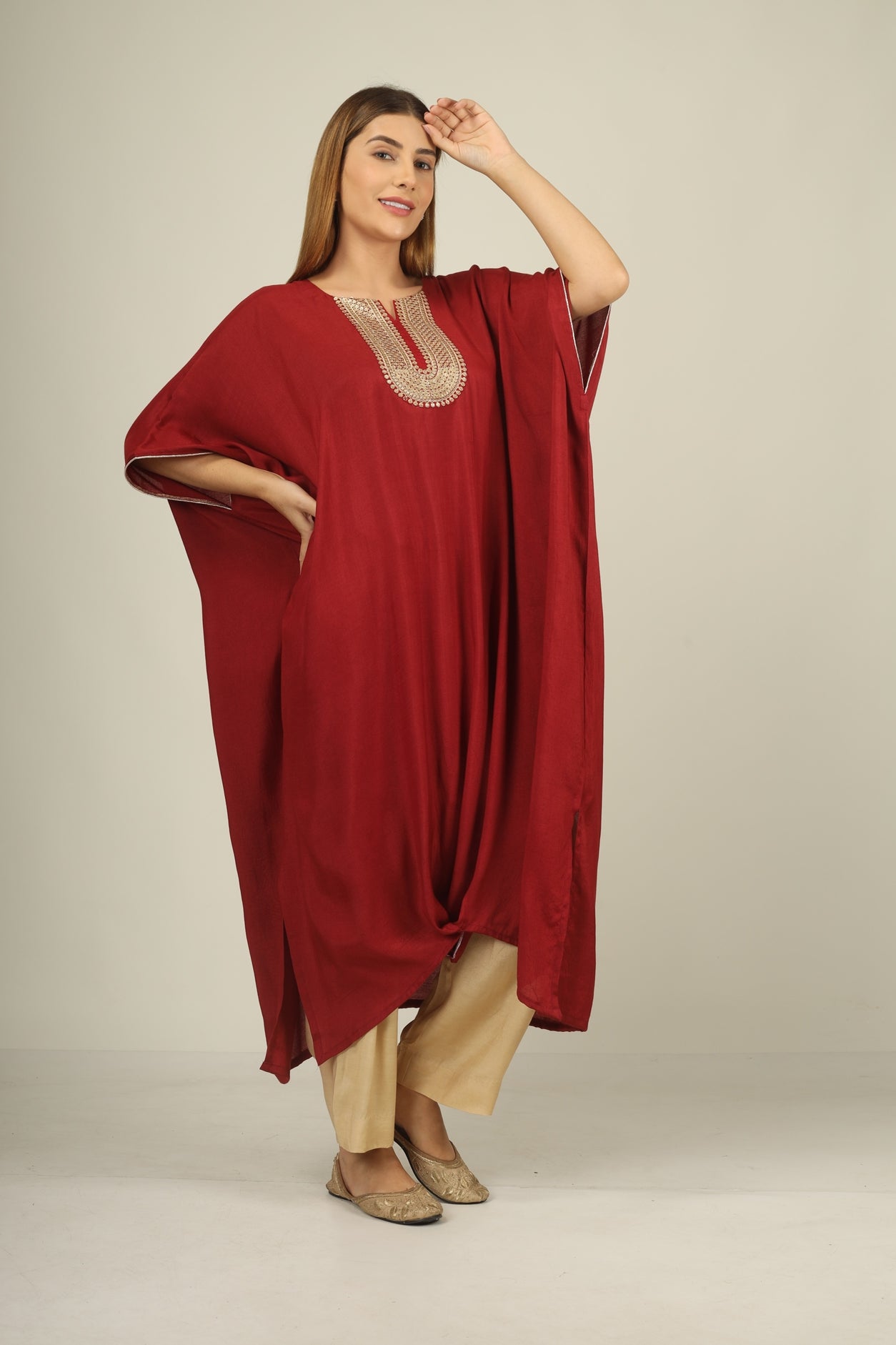 Make a statement in style with our choclate brown kaftan suit set