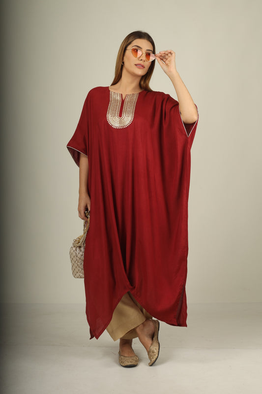 Make a statement in style with our choclate brown kaftan suit set