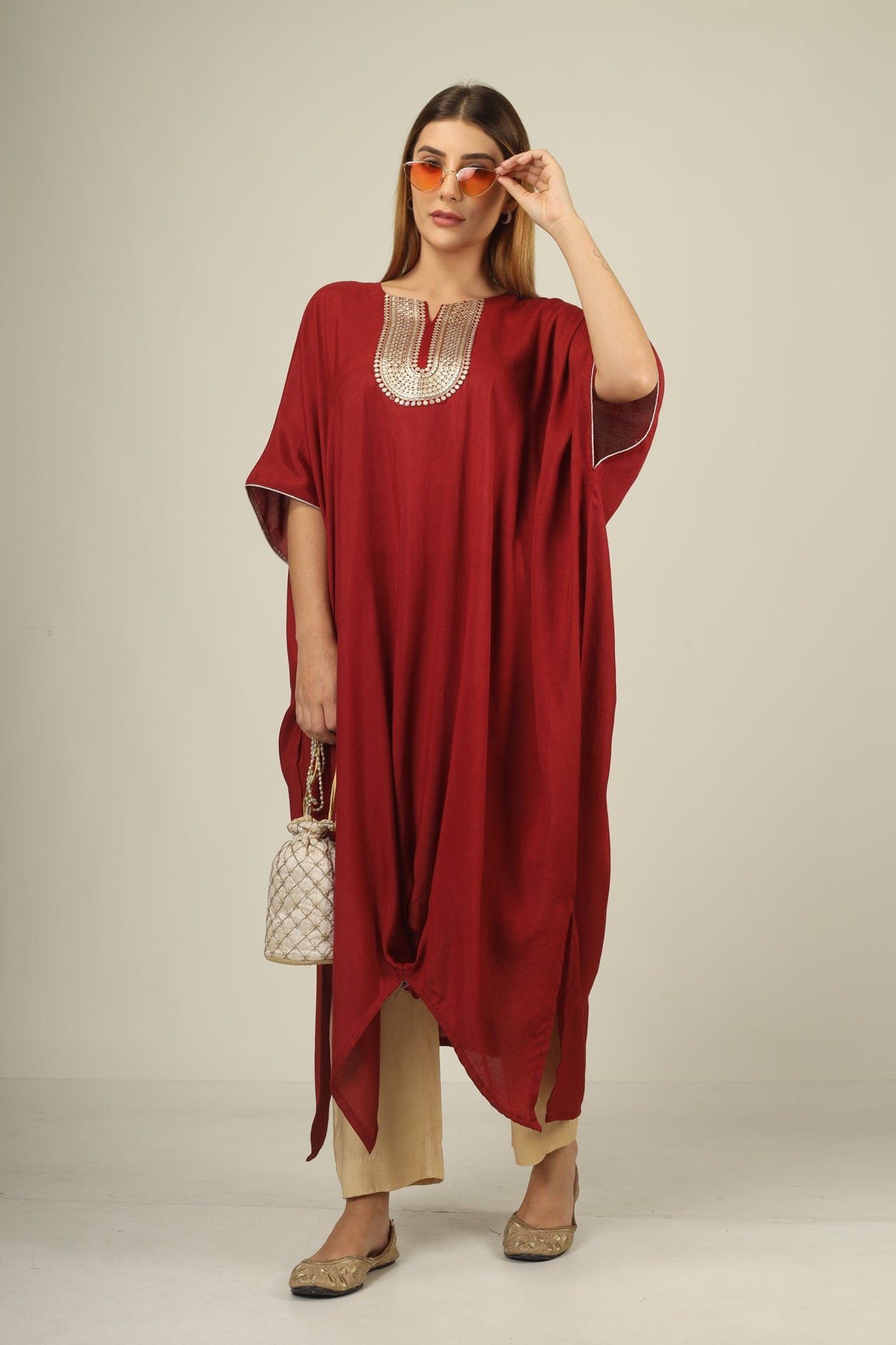 Make a statement in style with our choclate brown kaftan suit set