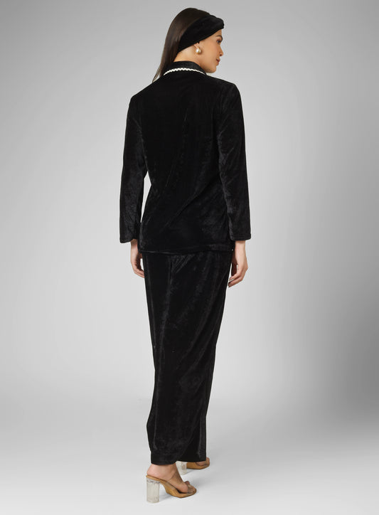 Tendy overlap Black velvet lounge wear for all day wear