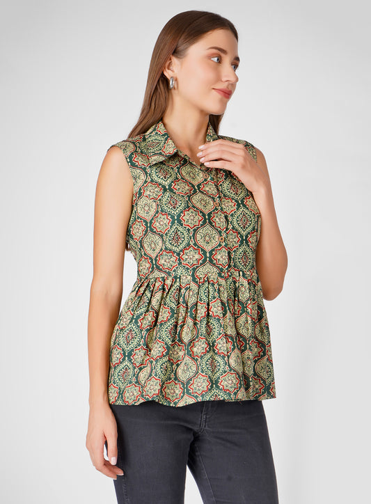 Cotton Peplum Shirt with Unique Design & Subtle Detailing