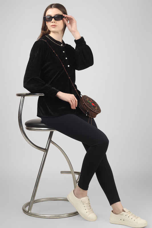 Trendy Solid Black and navy blue Long Top with Full Sleeves – Perfect Party Wear