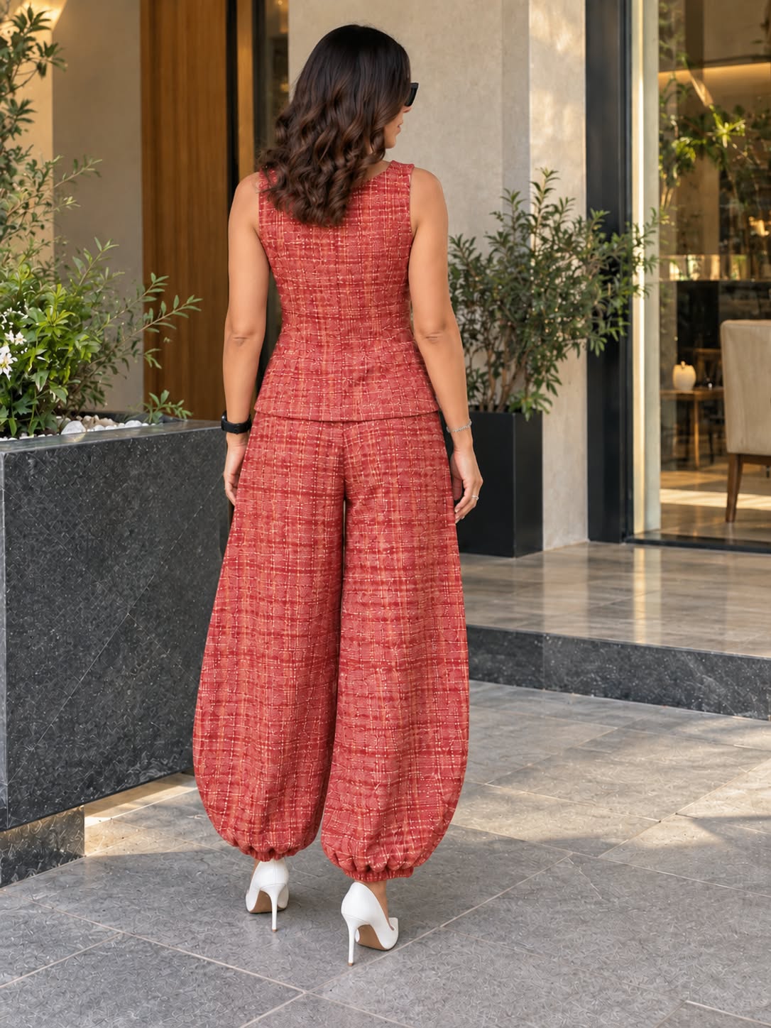 Women's Textured Sleeveless Top & Balloon Pants Co-Ord Set