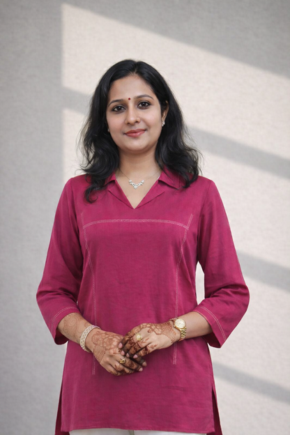 Women’s Solid Tunic Kurti – Relaxed Fit, V-Neck