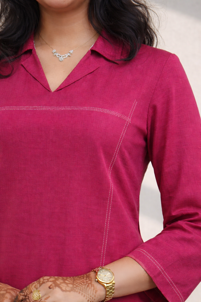 Women’s Solid Tunic Kurti – Relaxed Fit, V-Neck