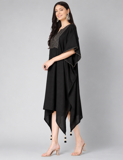 Elegant Maroon/Black  Kaftan Dress with gota Detailing. Perfect for all occasions