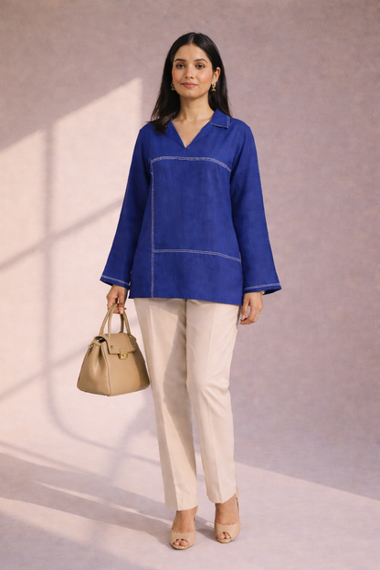 Women’s Solid Tunic Kurti – Relaxed Fit, V-Neck