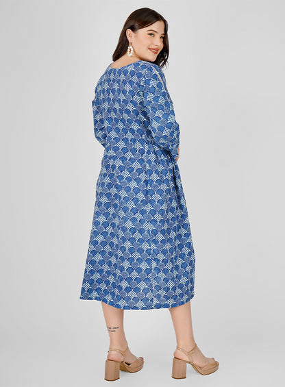"Serene Sky Blue Cotton Summer Dress – Side Gathered Elegance"