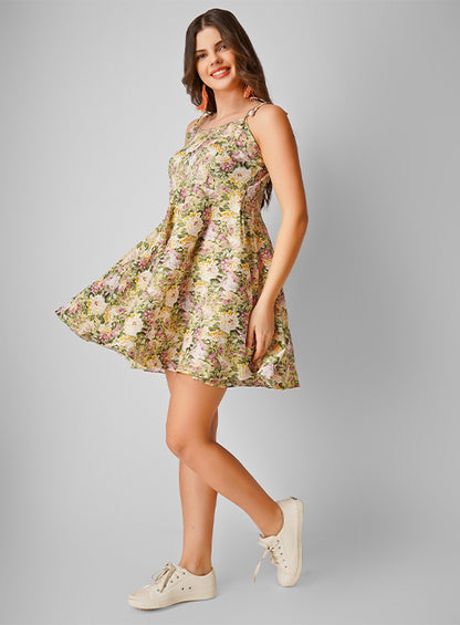 Summer Breeze Printed Short Dress – Vibrant Floral Print, Sleeveless, Lightweight Cotton