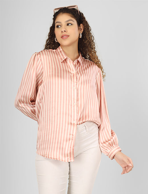 This stylish pure satin striped shirt, perfect for both office and party wear. Crafted from premium satin fabric