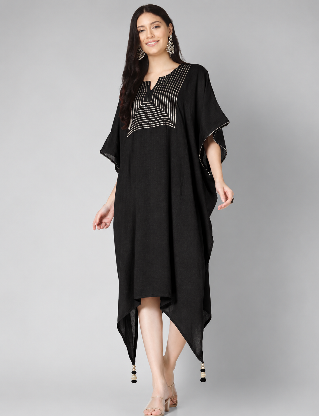 Elegant Maroon/Black  Kaftan Dress with gota Detailing. Perfect for all occasions