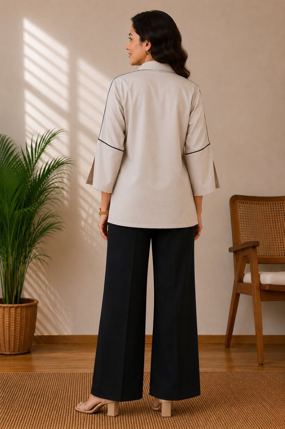 Women's Casual Collared Top | Bell Sleeves | Available in Mustard, Cherry Red, Beige & Ice Blue