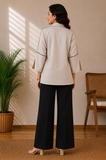Women's Casual Collared Top | Bell Sleeves | Available in Mustard, Cherry Red, Beige & Ice Blue