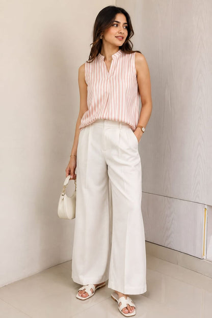 Pink & White Striped Sleeveless Top
