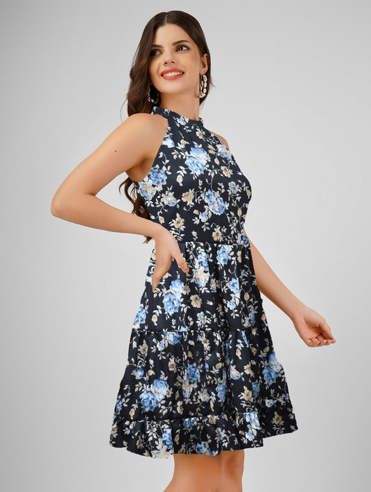 Embrace the warm weather with our stylish Summer Printed black Short Dress, a perfect blend of comfort and chic elegance.