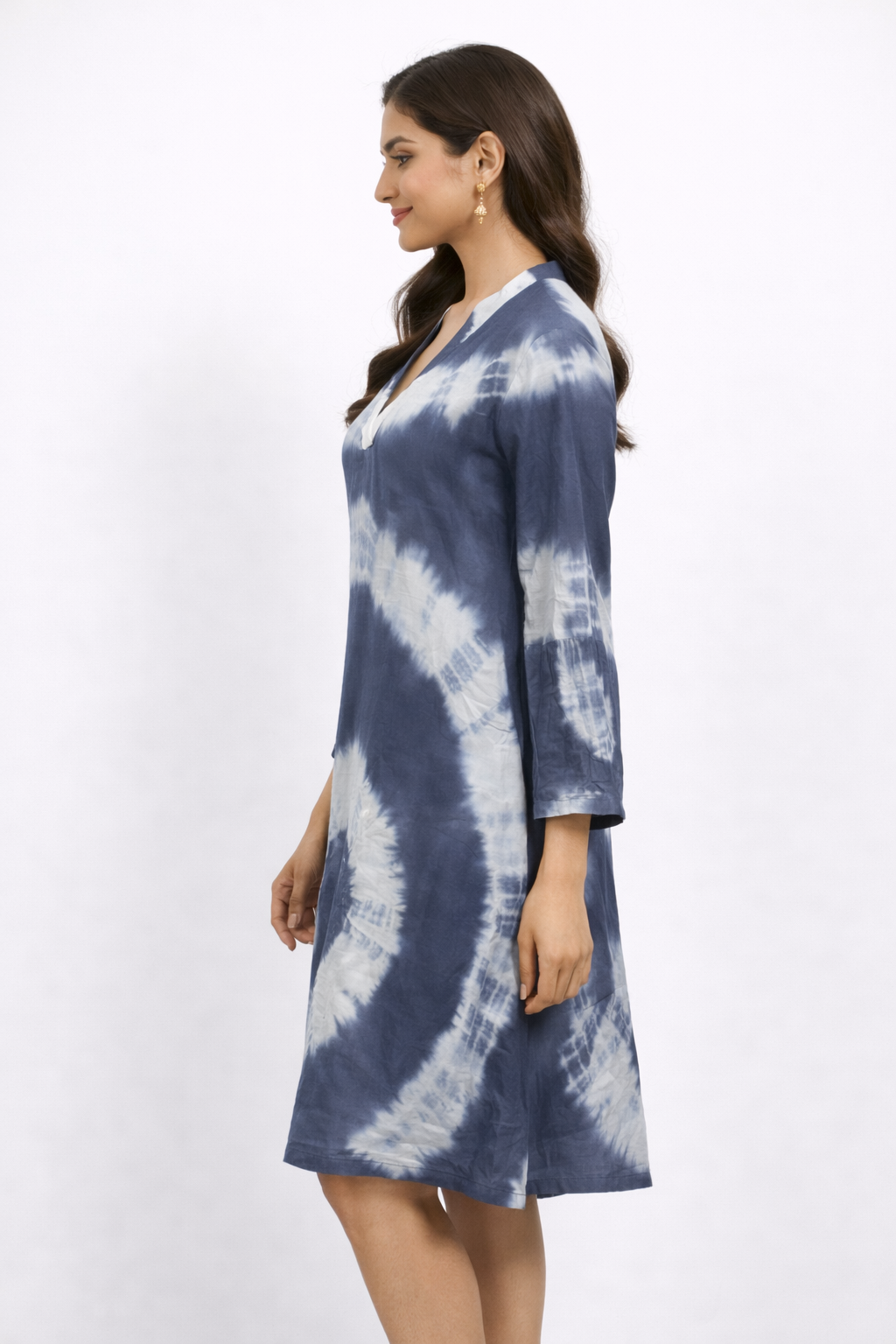 Grey Tie-Dye A-Line Kurti Dress