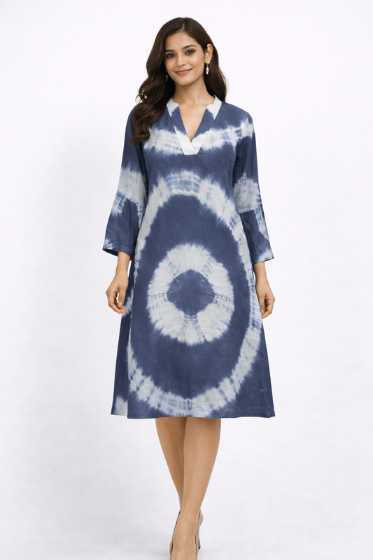 Grey Tie-Dye A-Line Kurti Dress