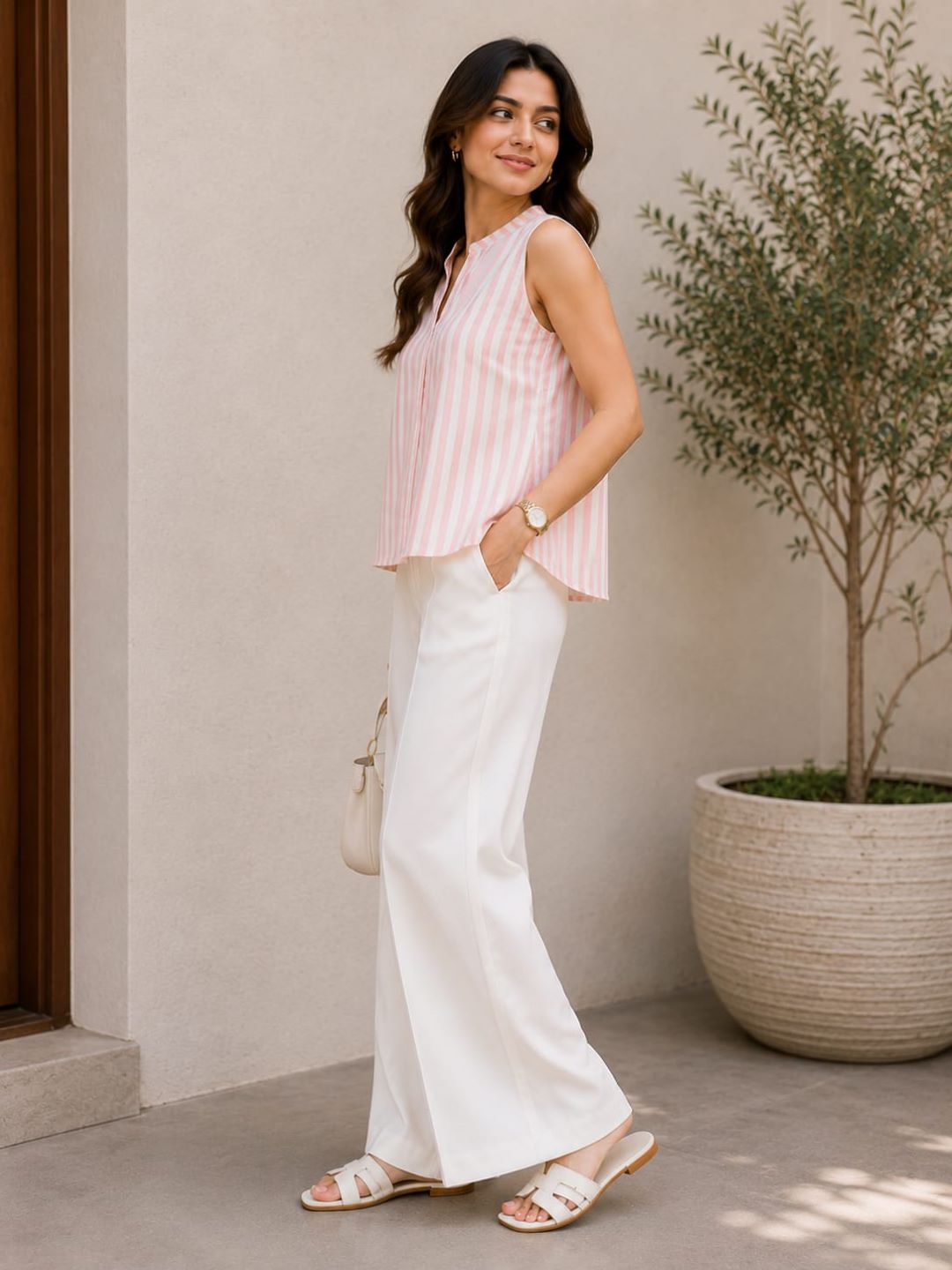 Pink & White Striped Sleeveless Top