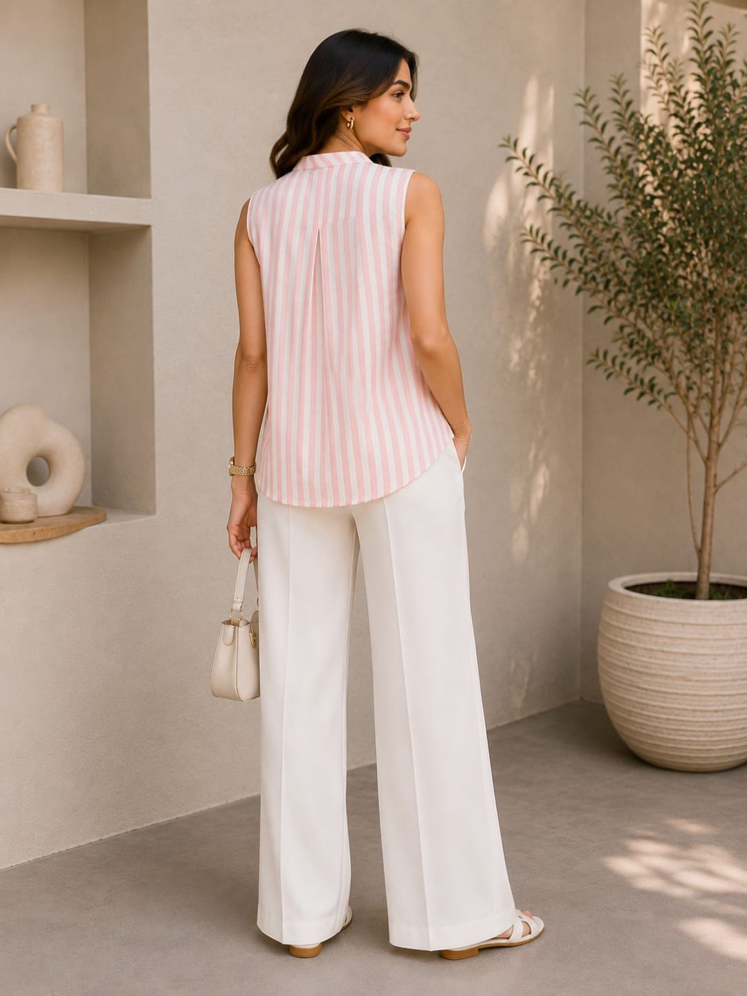 Pink & White Striped Sleeveless Top