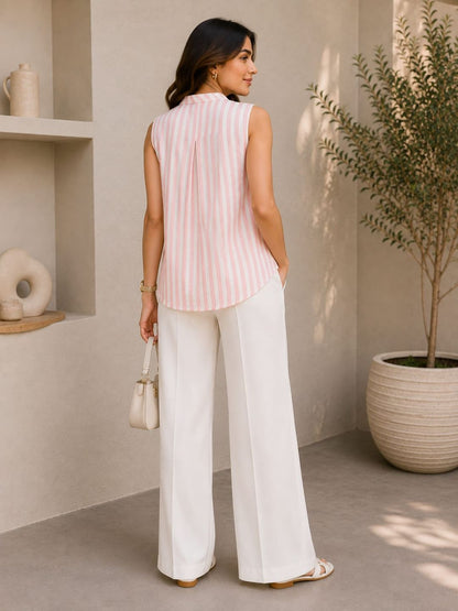 Pink & White Striped Sleeveless Top
