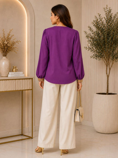 Purple Embellished V-Neck Top