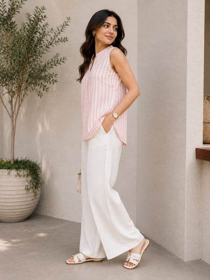 Pink & White Striped Sleeveless Top
