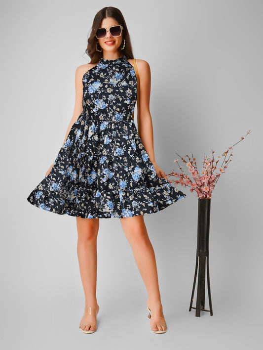 Embrace the warm weather with our stylish Summer Printed black Short Dress, a perfect blend of comfort and chic elegance.