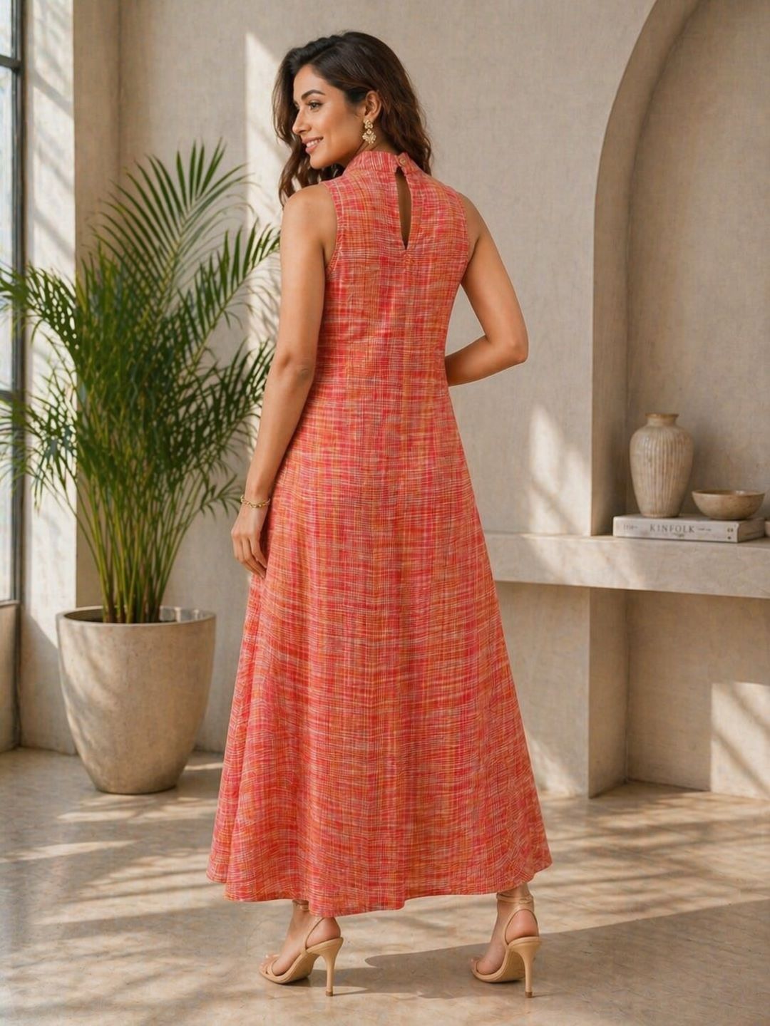 Women's Sleeveless Khadi Long Dress with Pockets