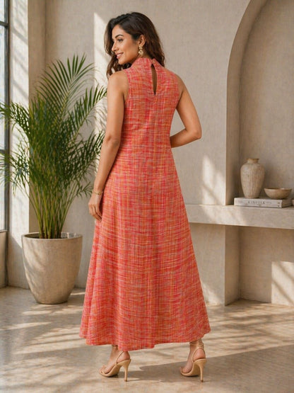 Women's Sleeveless Khadi Long Dress with Pockets