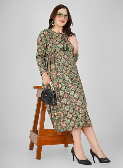 Embrace the beauty of summer with this Cotton Floral Print Dress, featuring a charming dori tie neckline and side pleated detailing for a flattering silhouette.