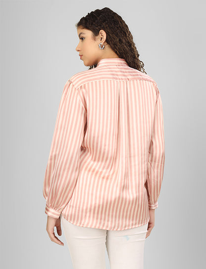 This stylish pure satin striped shirt, perfect for both office and party wear. Crafted from premium satin fabric