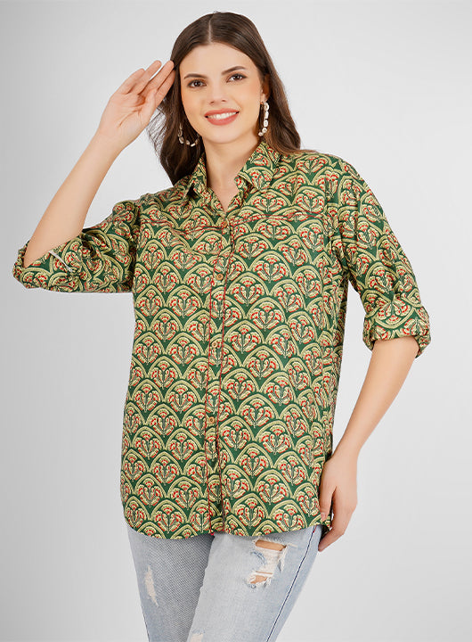 Refresh your wardrobe with this cotton floral print top, a perfect blend of elegance and comfort. Made from soft, breathable cotton fabric
