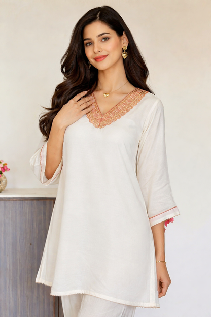 White Embroidered Kurta Set with Dhoti Pants | Elegant Ethnic Wear